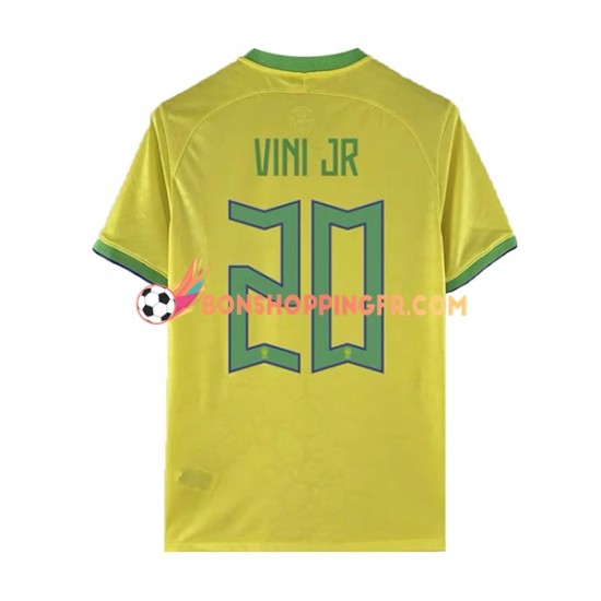 Maillot Domicile Brésil Vinicius Junior 20 Coupe du Monde 2022 Manches Courtes Homme