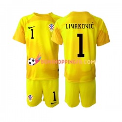 Maillot Domicile Croatie Gardien Dominik Livakovic 1 Coupe du Monde 2022 Manches Courtes Jeune Enfant(+shorts)