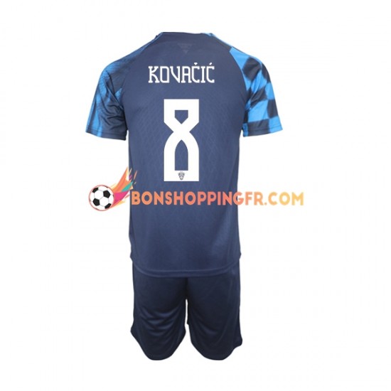 Maillot Extérieur Croatie Kovacic 8 Coupe du Monde 2022 Manches Courtes Jeune Enfant(+shorts)