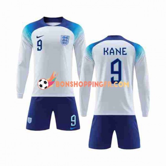 Maillot Domicile Angleterre Kane 9 Coupe du Monde 2022 Manches Longues Jeune Enfant(+shorts)