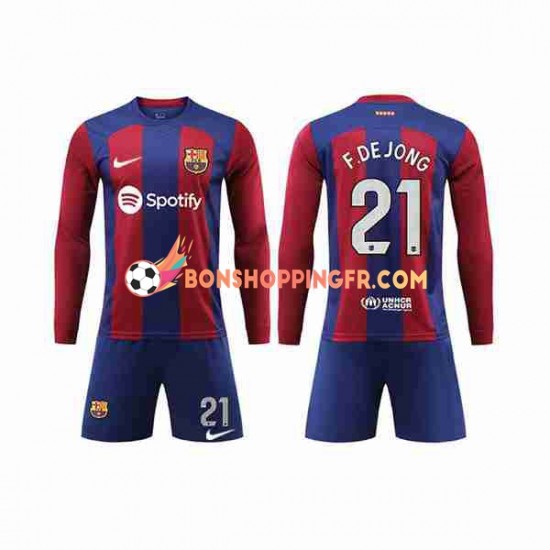 Maillot Domicile FC Barcelone Frenkie de Jong 21 2023-2024 Manches Longues Jeune Enfant(+shorts)