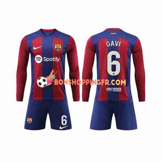 Maillot Domicile FC Barcelone GAVI 6 2023-2024 Manches Longues Jeune Enfant(+shorts)
