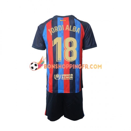 Maillot Domicile FC Barcelone Jordi Alba 18 2022-2023 Manches Courtes Jeune Enfant(+shorts)