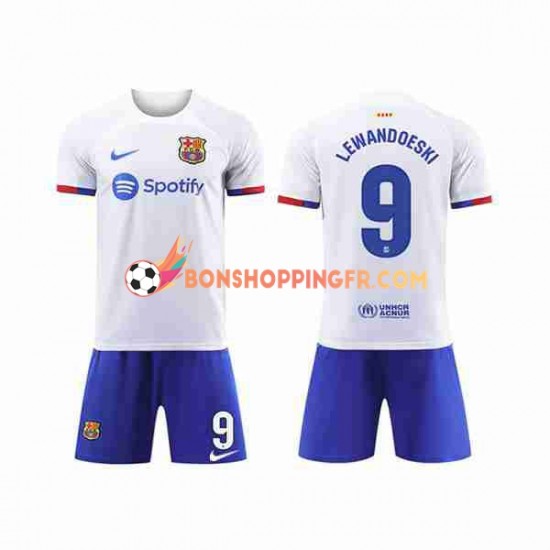 Maillot Extérieur FC Barcelone LEWANDOWSKI 9 2023-2024 Manches Courtes Jeune Enfant(+shorts)