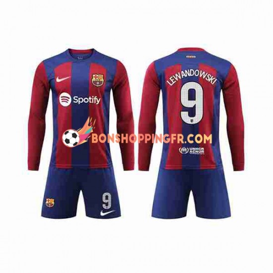 Maillot Domicile FC Barcelone LEWANDOWSKI 9 2023-2024 Manches Longues Jeune Enfant(+shorts)
