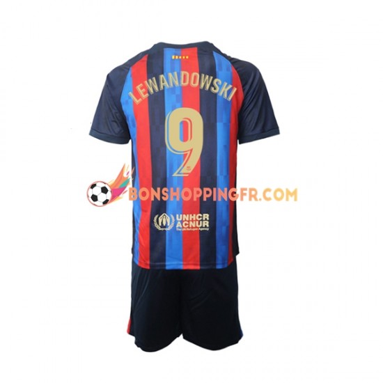 Maillot Domicile FC Barcelone Robert Lewandowski 9 2022-2023 Manches Courtes Jeune Enfant(+shorts)