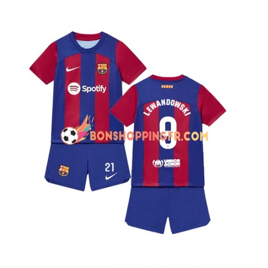 Maillot Domicile FC Barcelone Robert Lewandowski 9 2023-2024 Manches Courtes Jeune Enfant(+shorts)