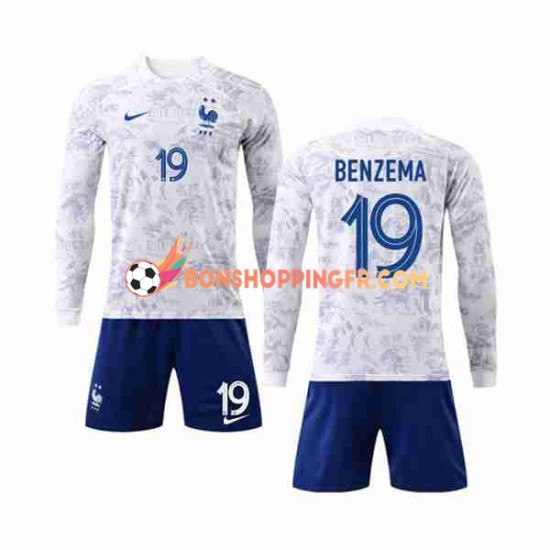 Maillot Extérieur France Benzema 19 Coupe du Monde 2022 Manches Longues Jeune Enfant(+shorts)