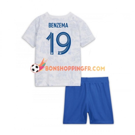 Maillot Extérieur France Benzema 19 Coupe du Monde 2022 Manches Courtes Jeune Enfant(+shorts)