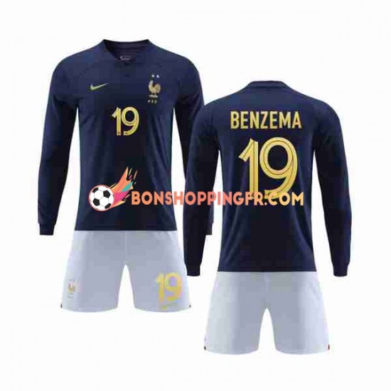 Maillot Domicile France Benzema 19 Coupe du Monde 2022 Manches Longues Jeune Enfant(+shorts)