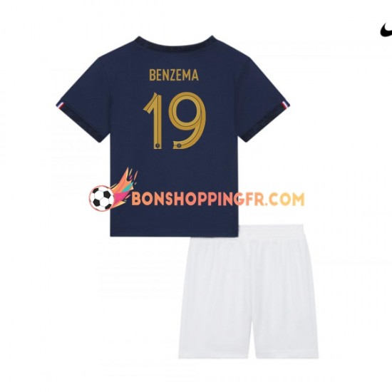 Maillot Domicile France Benzema 19 Coupe du Monde 2022 Manches Courtes Jeune Enfant(+shorts)