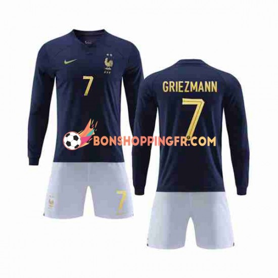 Maillot Domicile France Griezmann 7 Coupe du Monde 2022 Manches Longues Jeune Enfant(+shorts)