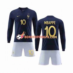 Maillot Domicile France Mbappe 10 Coupe du Monde 2022 Manches Longues Jeune Enfant(+shorts)