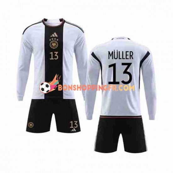 Maillot Domicile Allemagne MULLER 13 Coupe du Monde 2022 Manches Longues Jeune Enfant(+shorts)