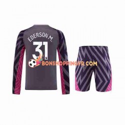 Maillot Extérieur Manchester City Gardien Ederson Moraes 31 2023-2024 Manches Longues Jeune Enfant(+shorts)
