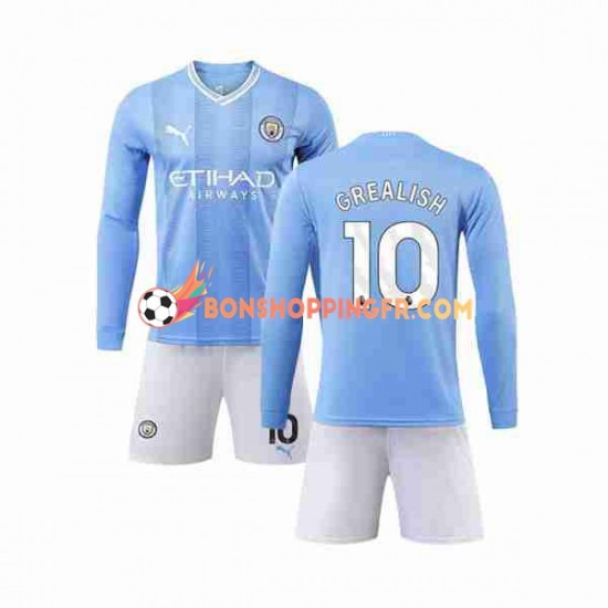 Maillot Domicile Manchester City Grealish 10 2023-2024 Manches Longues Jeune Enfant(+shorts)