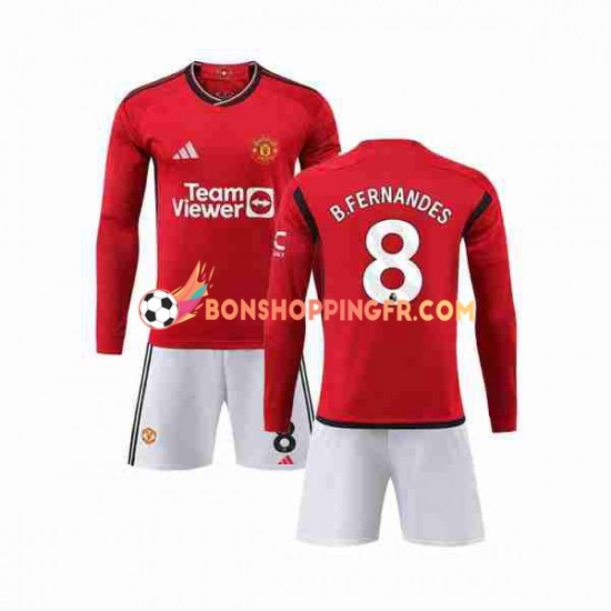 Maillot Domicile Manchester United B Fernandes 8 2023-2024 Manches Longues Jeune Enfant(+shorts)