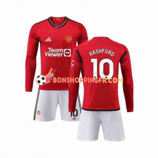 Maillot Domicile Manchester United Marcus Rashford 10 2023-2024 Manches Longues Jeune Enfant(+shorts)