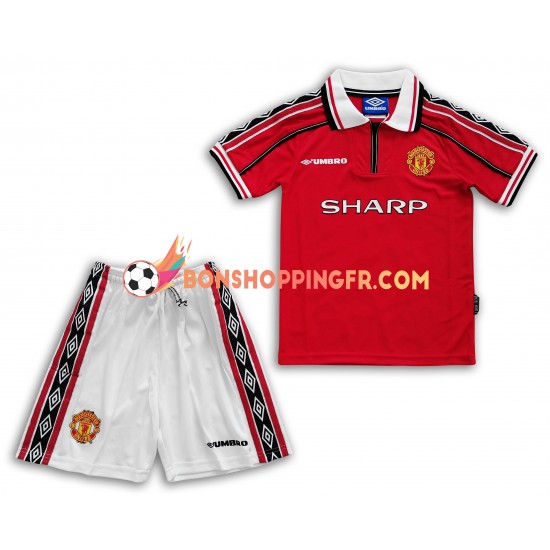 Maillot Rétro Domicile Manchester United 1998-1999 Manches Courtes Jeune Enfant(+shorts)