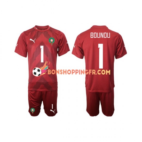 Maillot Domicile Maroc Gardien Yassine Bounou 1 2022 Manches Courtes Jeune Enfant(+shorts)