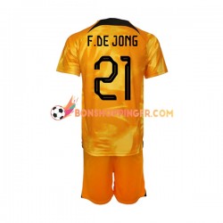 Maillot Domicile Pays-Bas Frenkie de Jong 21 Coupe du Monde 2022 Manches Courtes Jeune Enfant(+shorts)