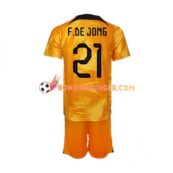 Maillot Domicile Pays-Bas Frenkie de Jong 21 Coupe du Monde 2022 Manches Courtes Jeune Enfant(+shorts)