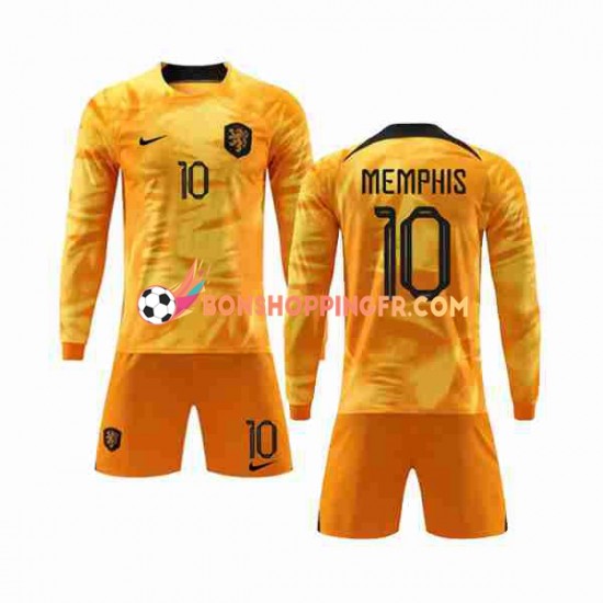 Maillot Domicile Pays-Bas Memphis 10 Coupe du Monde 2022 Manches Longues Jeune Enfant(+shorts)