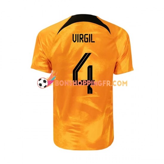 Maillot Domicile Pays-Bas Virgil 4 Coupe du Monde 2022 Manches Courtes Homme