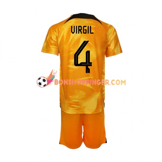 Maillot Domicile Pays-Bas Virgil van Dijk 4 Coupe du Monde 2022 Manches Courtes Jeune Enfant(+shorts)