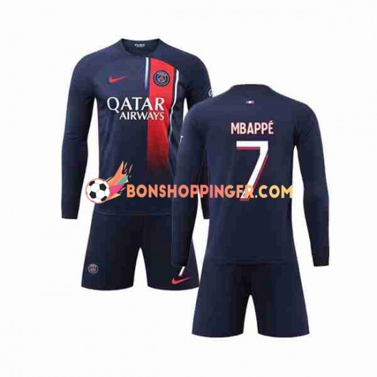 Maillot Domicile Paris Saint-Germain Kylian Mbappe 7 2023-2024 Manches Longues Jeune Enfant(+shorts)