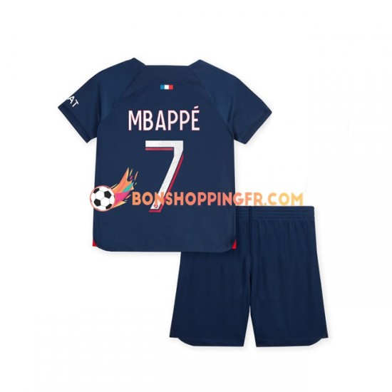 Maillot Domicile Paris Saint-Germain Mbappe 7 2023-2024 Manches Courtes Jeune Enfant(+shorts)