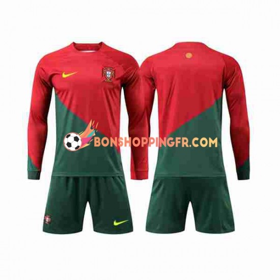 Maillot Domicile Portugal Coupe du Monde 2022 Manches Longues Jeune Enfant(+shorts)