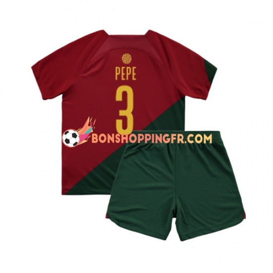 Maillot Domicile Portugal PEPE 3 Coupe du Monde 2022 Manches Courtes Jeune Enfant(+shorts)