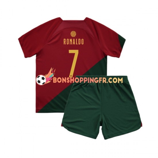 Maillot Domicile Portugal Ronaldo 7 Coupe du Monde 2022 Manches Courtes Jeune Enfant(+shorts)