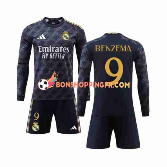 Maillot Extérieur Real Madrid Benzema 9 2023-2024 Manches Longues Jeune Enfant(+shorts)