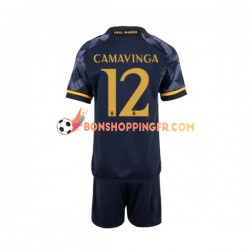 Maillot Extérieur Real Madrid EDUARDO CAMAVINGA 12 2023-2024 Manches Courtes Jeune Enfant(+shorts)