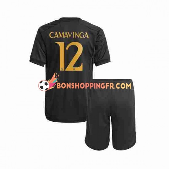 Maillot 3ème Real Madrid Eduardo Camavinga 12 2023-2024 Manches Courtes Jeune Enfant(+shorts)