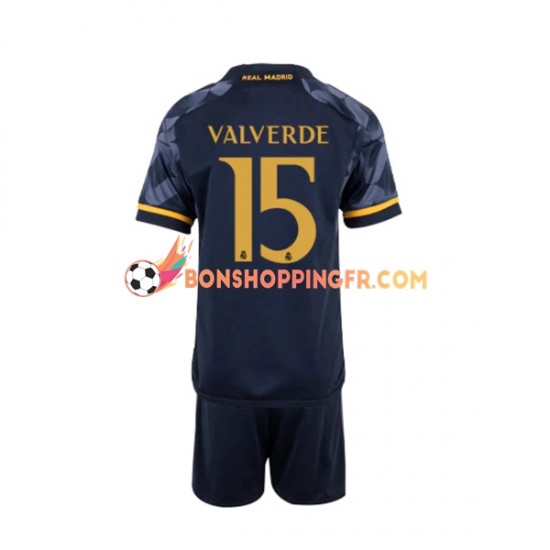 Maillot Extérieur Real Madrid Federico Valverde 15 2023-2024 Manches Courtes Jeune Enfant(+shorts)