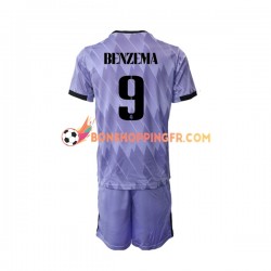 Maillot Extérieur Real Madrid Karim Benzema 9 2022-2023 Manches Courtes Jeune Enfant(+shorts)