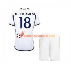 Maillot Domicile Real Madrid TCHOUAMENI 18 2023-2024 Manches Courtes Jeune Enfant(+shorts)