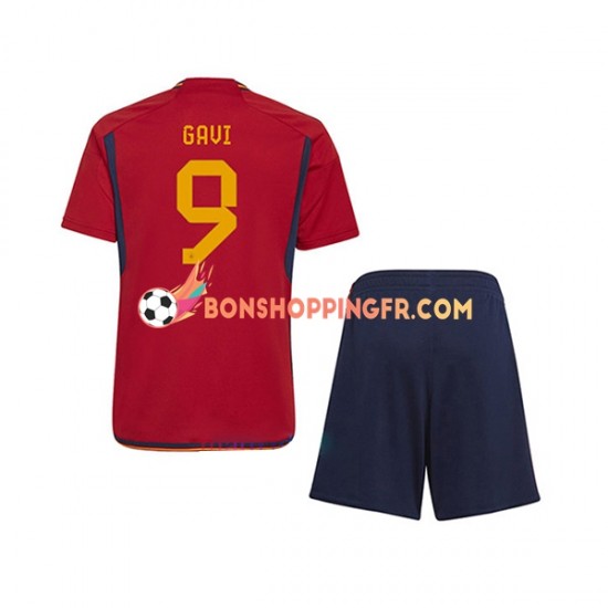 Maillot Domicile Espagne Gavi 9 Coupe du Monde 2022 Manches Courtes Jeune Enfant(+shorts)