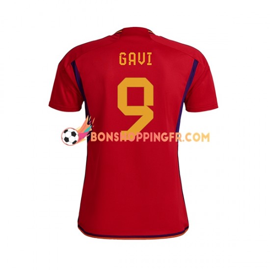 Maillot Domicile Espagne Gavi 9 Coupe du Monde 2022 Manches Courtes Homme