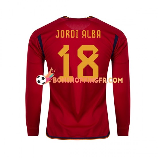 Maillot Domicile Espagne JORDI ALBA 18 Coupe du Monde 2022 Manches Longues Homme