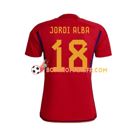 Maillot Domicile Espagne JORDI ALBA 18 Coupe du Monde 2022 Manches Courtes Homme