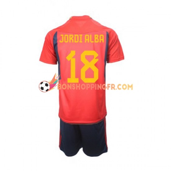 Maillot Domicile Espagne Jordi Alba 18 Coupe du Monde 2022 Manches Courtes Jeune Enfant(+shorts)