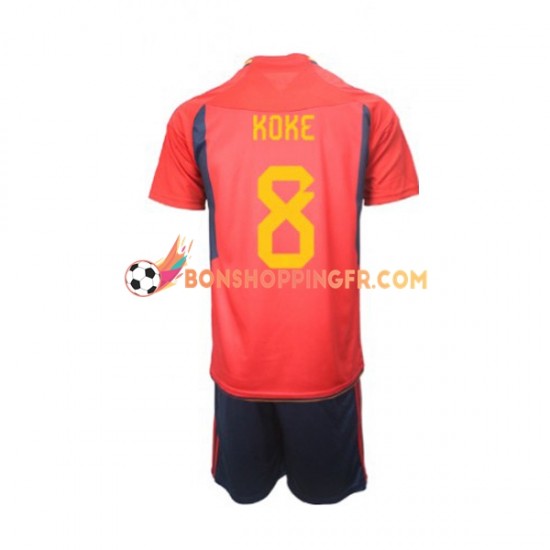 Maillot Domicile Espagne Koke 8 Coupe du Monde 2022 Manches Courtes Jeune Enfant(+shorts)