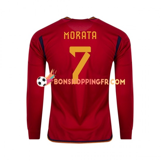 Maillot Domicile Espagne MORATA 7 Coupe du Monde 2022 Manches Longues Homme