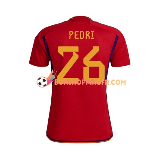 Maillot Domicile Espagne PEDRI 26 Coupe du Monde 2022 Manches Courtes Homme