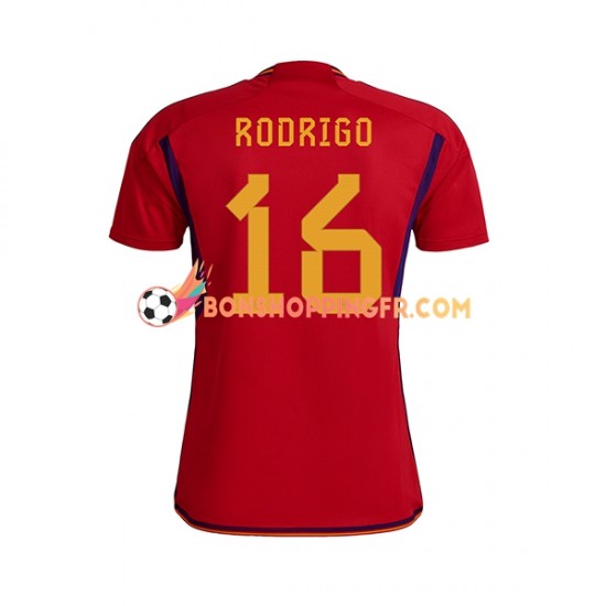 Maillot Domicile Espagne RODRIGO 16 Coupe du Monde 2022 Manches Courtes Homme