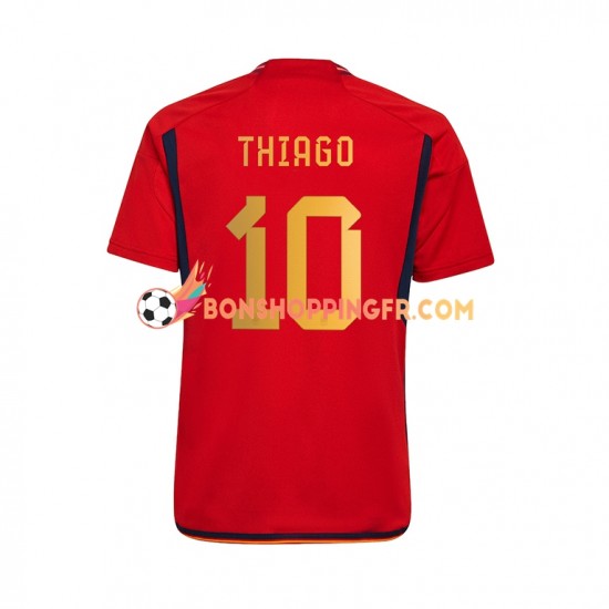 Maillot Domicile Espagne Thiago 10 Coupe du Monde 2022 Manches Courtes Homme